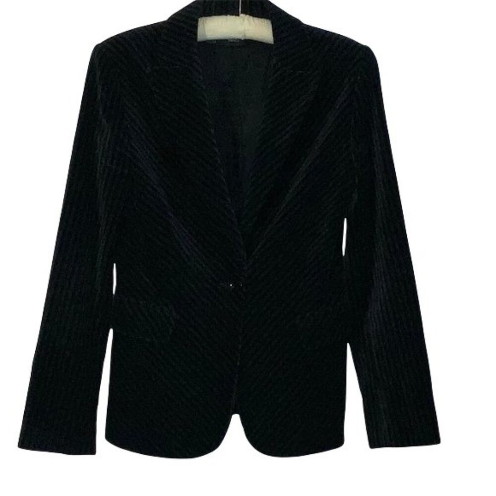 MNG Black Velvet Blazer Womens Size M Ribbed Texture Long Sleeve Single Button C